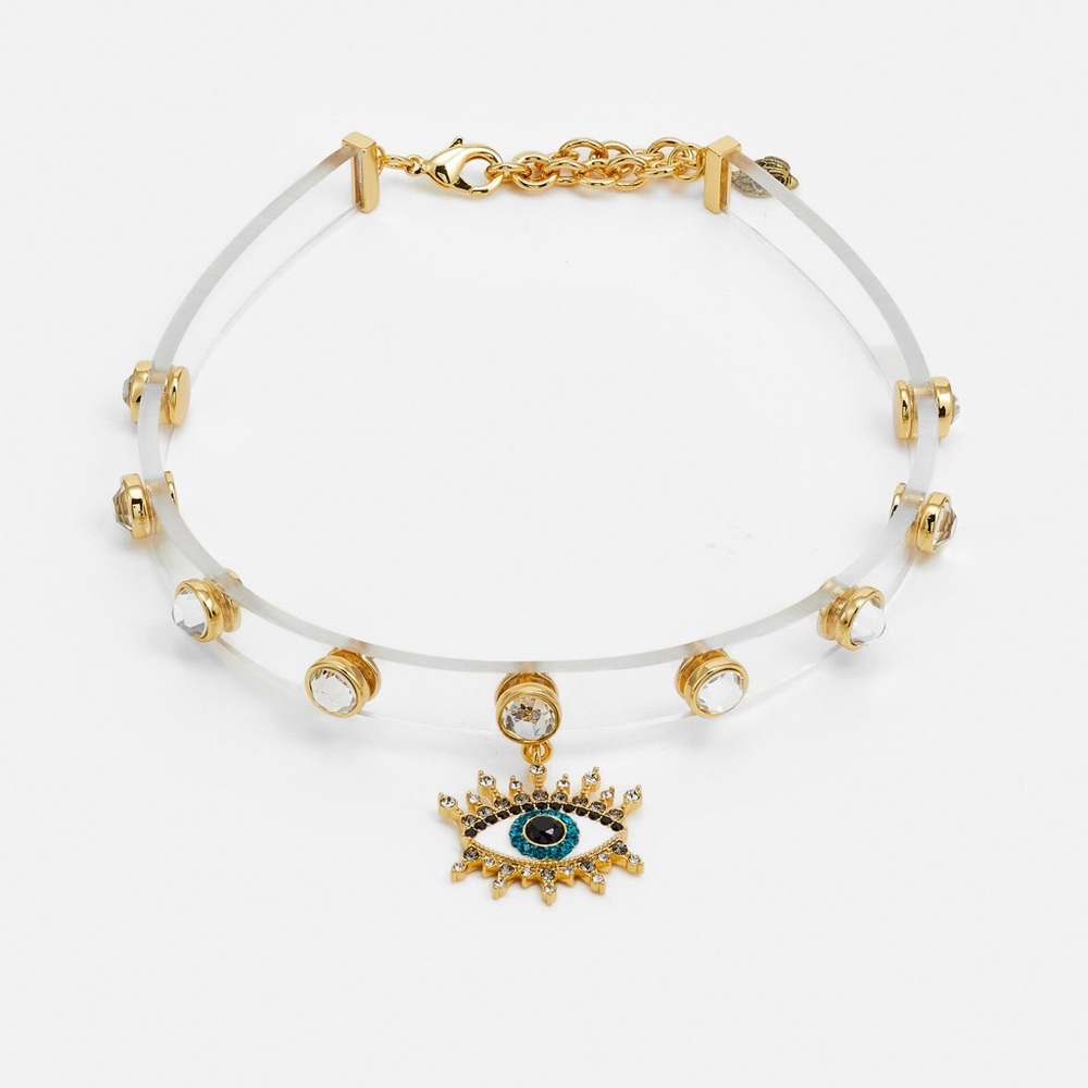 NWT Women KURT GEIGER Evil Eye transparent jelly Choker gold tone & crystal